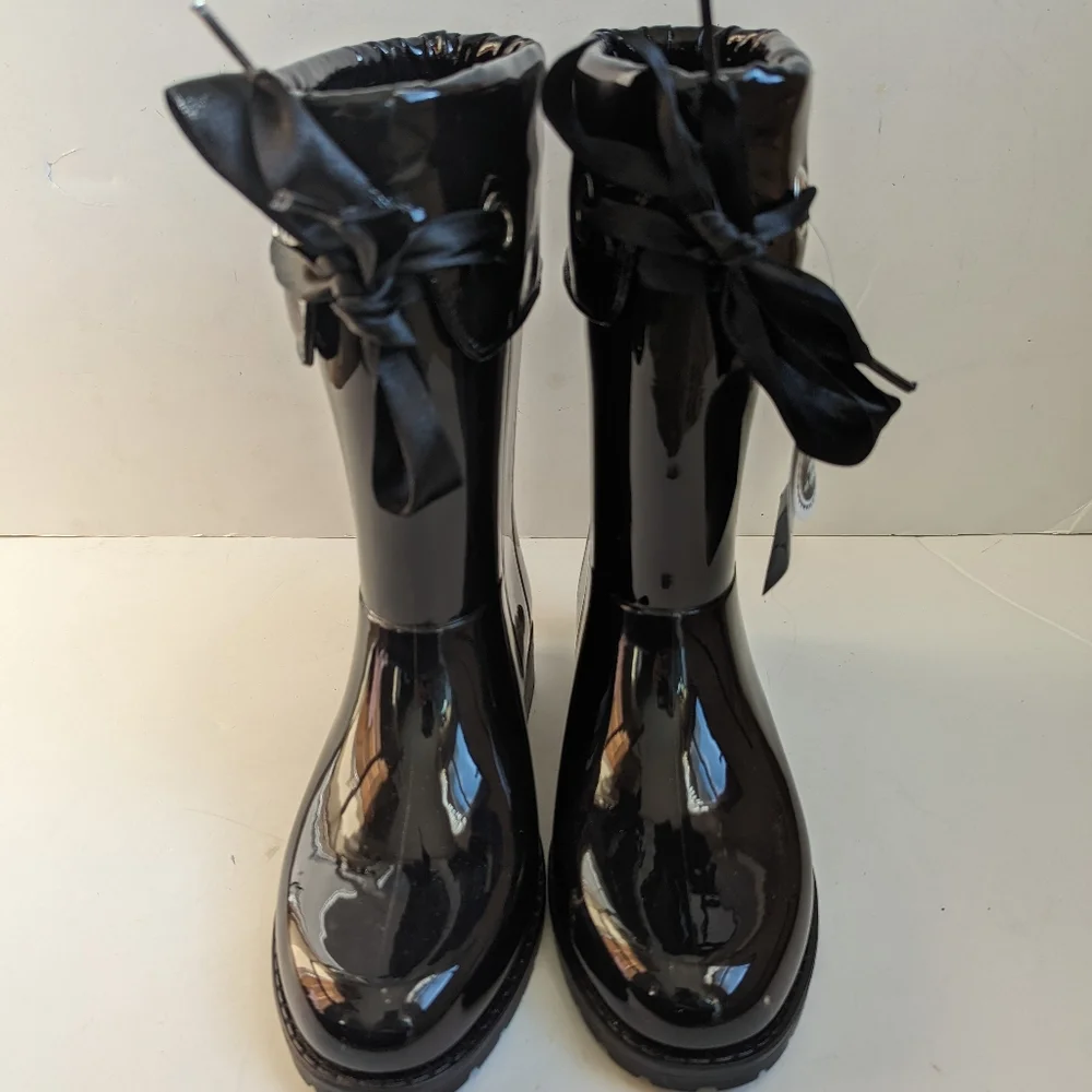 NWB Igor Campera Charol Girl's Sz 5.5 /36Bow Rain Boots Black made in Spain